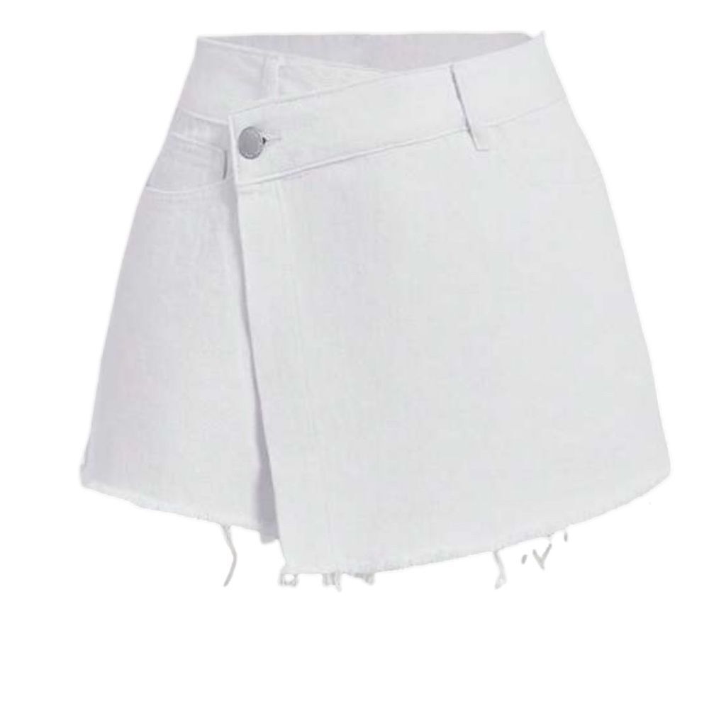 Shein Frayed Asymmetrical White Denim Skort